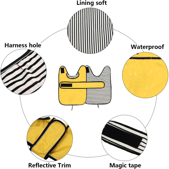 Жовтий дощовик для собак, регульований, водовідштовхуючий, для такс, з відбиваючими елементами, з реміннем на липучці, розмір M (довжина спини 42-45 см)