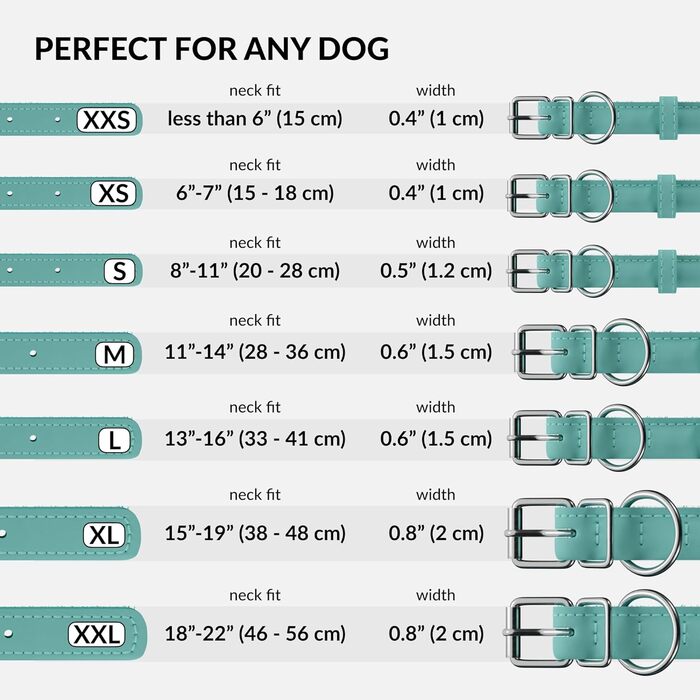 Шкіряний нашийник для собак CollarDirect, круглий, м'який, з роллом, ручної роботи, справжня шкіра, чорний, червоний, фіолетовий, синій (м'ятний), 15-18 см