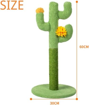 Котячий когтетоп-кактус: стабільний, з натурального сизалю, 30x60 см, зелений
