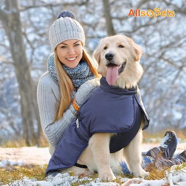 Зимовий теплий одяг для собак ALLSOPETS: куртка з відбиваючими елементами, великий розмір (3XL), Marineblau