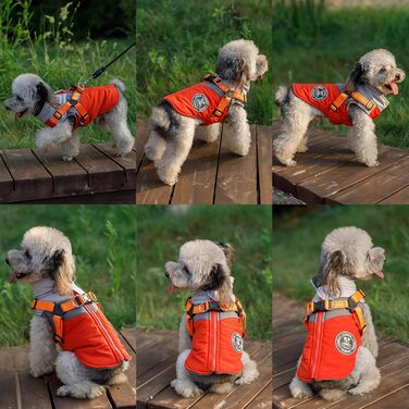 Зимовий одяг для собак, світловідбиваючий, водонепроникний, з облаштуванням для маленьких та середніх собак (L, Помаранчевий)