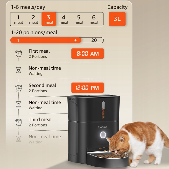 Автоматична годівниця Balimo для котів та собак з нічним підсвічуванням, чорна, 3 л