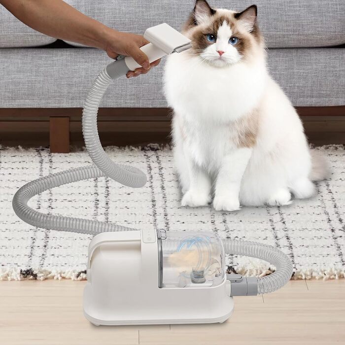 Набір для догляду за тваринами: машинка для стрижки собак з пилососом, для видалення шерсті, білий, 11800Pa, 1.4L