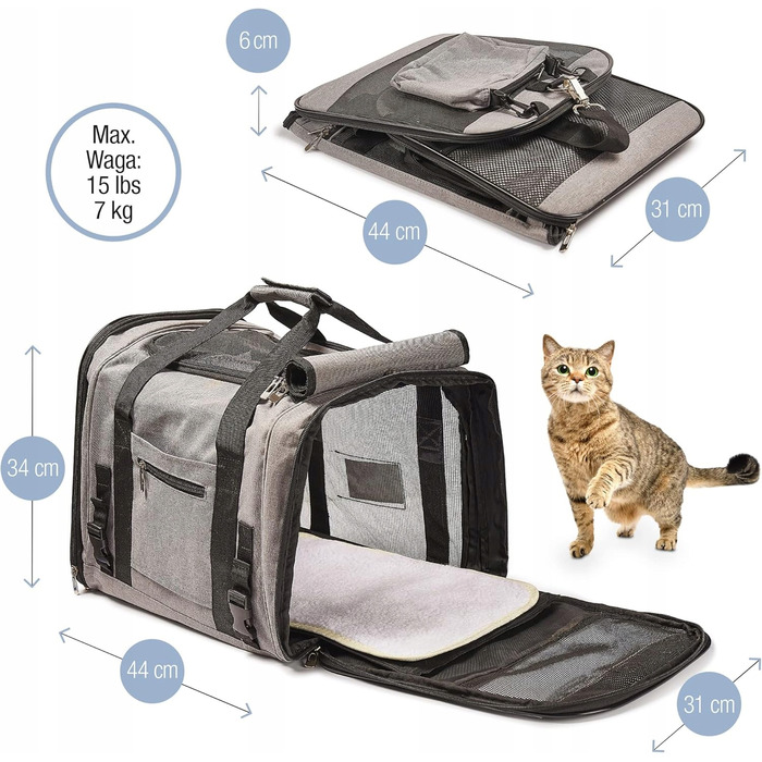 Транспортувальна сумка-переноска для собак та котів до 7 кг, сіра