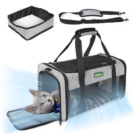 Транспортувальна сумка для тварин, схвалена TSA, сіра, 43.2 x 27.9 x 24.1 см, для котів та собак до 5.4 кг, з туалетом для котів