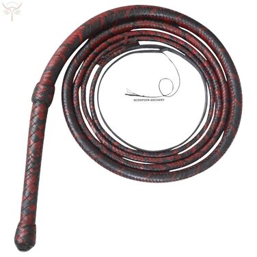 Кнут батіг шкіряний Bullwhip, 90 см / 1.8 м / 2.4 м, справжня шкіра бика, 8 кісок, чорно-червоний, з внутрішнім сердечником, подарунок для чоловіка