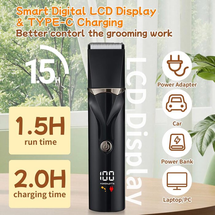 Набір для стрижки собак 4 в 1 Ninonly: тиха, акумуляторна машинка для собак та котів з 4 насадками для тіла, лап, очей та вух. Тример для лап. Чорний колір