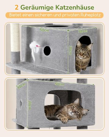 Комплекс для котів Globlazer XXL (204 см) для 3-5 великих котів, колір світло-сірий: будиночки, платформа, гамак, кошик, іграшки