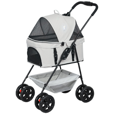 Складна коробка для собак PawHut 3 в 1 Dog Buggy Foldable Dog Box, складна транспортна сумка з підстаканником, Dog Buggy, Котяча коляска з колесами 360° Cat Buggy для міні собак до 4 кг, світло-сірий | Аосом