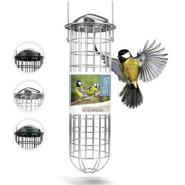 Підставка для синичників Wildtier Herz з нержавіючої сталі - годівниця для 4 синичників, стійка до погодних умов та довговічна, гігієнічна годівниця для цілорічного годування птахів - 38x10 см, срібна