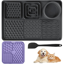 Матиця для собак 2 шт. з шпателем, лижуча килимок для собак та котів з присосками для купання, догляду за шерстю, тренувань, годівлі, повільне годування, зменшення тривоги, іграшка для собак (чорний+фіолетовий)