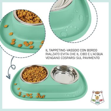 Миска для кота Patam Doppel з нержавіючої сталі з антиковзною підкладкою, італійського виробництва, Jerry Grün