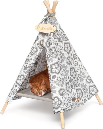 Кішка та собака: затишна хатинка-іглу в стилі тіпі - 53x53x70 см (квітковий принт)