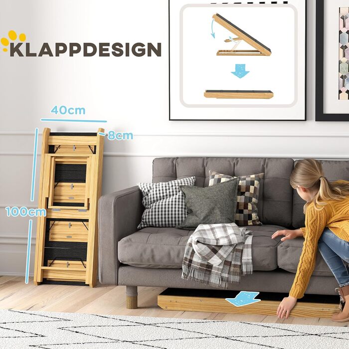 PawHut Сходинка для собак 4-ступенева, регульована висота 62,5 см, з антиковзким покриттям, складана, для собак та котів, великі породи до 40 кг, колір: натуральний