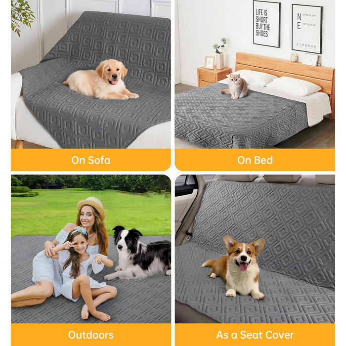 Водонепроникний килимок для собак, антиковзкий та пральний, ковдра для собак та котів, захисна ковдра від шерсті та подряпин для дивану, ліжка, автокрісла (Сірий, 127x152 см)