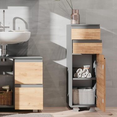 Шафа для ванної Vicco J-Shape, антрацит/дуб, 30x95 см