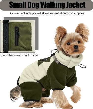 Зимовий теплий одяг для маленьких собак, куртка з ніжним флісом та капюшоном, Onesie (Абрикосовий зелений, S)