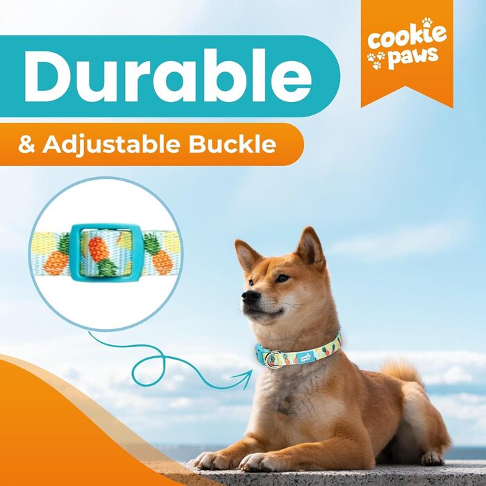 Нашийник і повідець для собак Cookie Paws, неопрений, м’який, з підкладкою, зручний, стильний, міцний, універсальний, з ананасовим принтом, розмір S