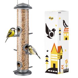 Годівниця для птахів iBorn, металева годівниця для підгодовування з 6 місцями для підльоту, 38 см, срібна