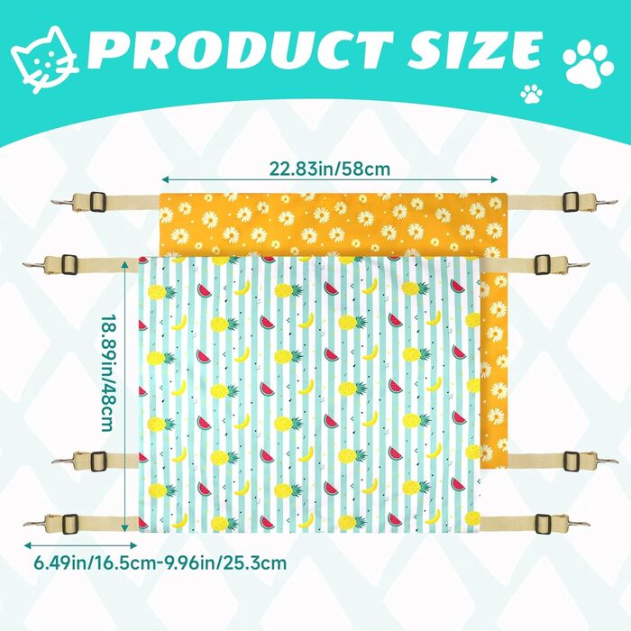 Кішка гамак для підвішування в клітці, двошарове ліжко-гамак для котів з металевими гачками, 55.9 x 45.7 см, для сну та ігор