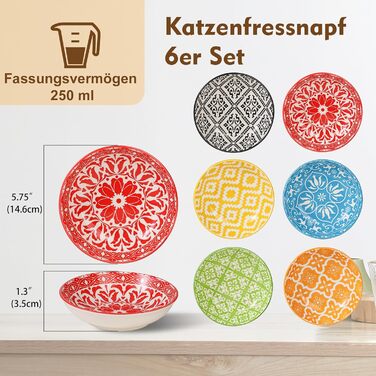 Набори мисок для котів з кераміки Katzennäpfe - 6 шт. Миски для корму котів, широкі та плоскі, місткістю 250 мл, білий колір, стиль мінімалізм, безпечні для мікрохвильовки та мийки