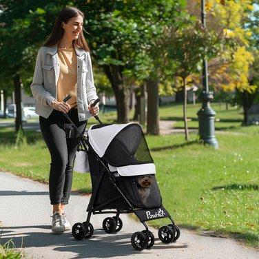 PawHut Коляска для собак Dog Buggy Складна для собак і кішок до 4 кг Cat Buggy з сітчастими вікнами, плечовий ремінь, сумка для зберігання, підстаканник Парасолька Коляска для кішок світло-сіра | Аосом