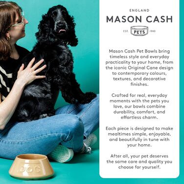 Миска для собак Mason Cash з порцеляни, з ручкою та синім написом, 15 см, 1 шт.