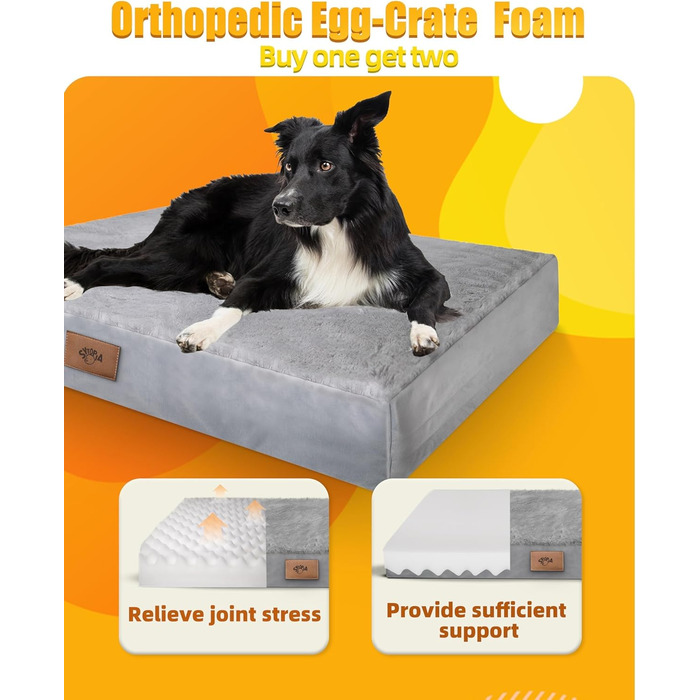 Ортопедичне ліжко для собак Sytopia, великих порід, 107x76x10 см, сіре. Знімна водонепроникна наволочка, антиковзаюча підкладка, міцна матрацна поверхня.