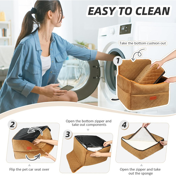 Автокрісло для собак маленьких та середніх порід, з кишенями для зберігання, поводок, з товстим наповнювачем. Колір: коричневий