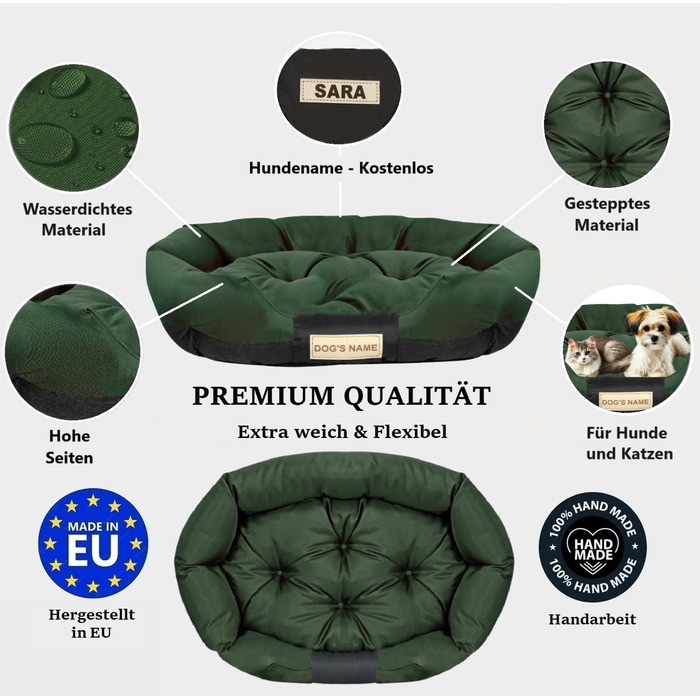 Гіркий собачий лежак для великих собак XL 115x95 см. Персоналізований з іменем собаки. Водонепроникна подушка для собак. Лежак для собак для дому (XXL 130 x 105 см, зелений)