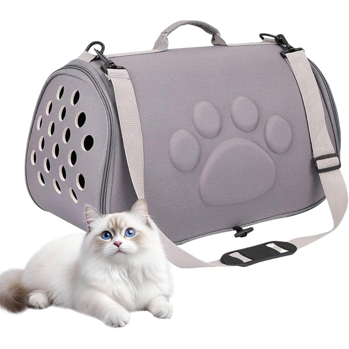 Транспортна сумка для кота Ruwshuuk | З плечовим ременем, захисна сумка для котів, для подорожей, кемпінгу, ветеринара (Сірий, M)