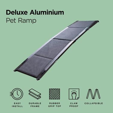 Рампа для собак Hakuna Pets Deluxe з алюмінію - портативна складна рамка для автомобілів, SUV та ліжок - неслизька поверхня для великих та маленьких собак - підтримує до 68 кг - легка та міцна