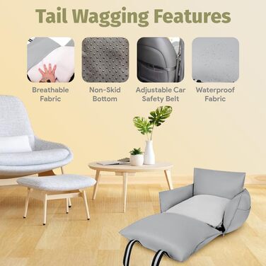 Автокрісло для собак (водостійкий бустер) з ручками та кишенями, до 13,6 кг – сірий