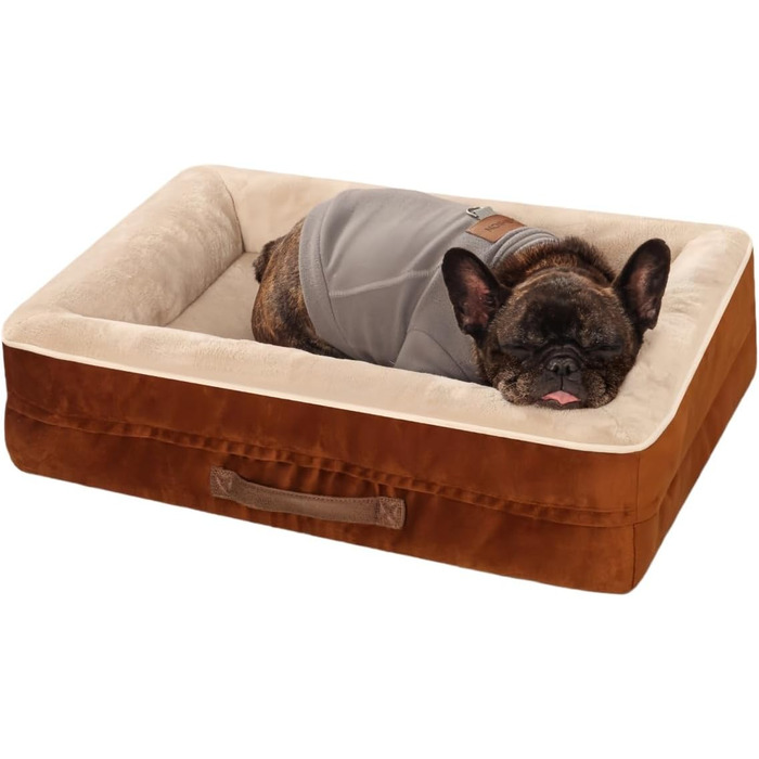 Ортопедичне ліжко для собак середніх порід, кошик для собак, що можна прати, з піною у формі яйця, вологостійкий диван для собак з неслизьким дном та чотиристоронні подушки (Коричневий, 61x46x15см)