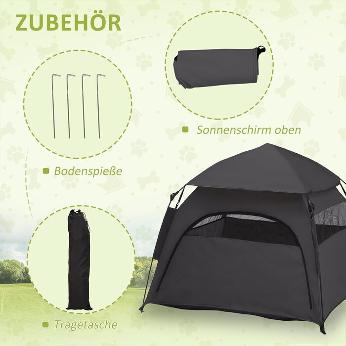 Палатка для собак PawHut - собачий домік, хатинка для котів на вулицю з сіткою, намет-тіпі для собак з сумкою, сонцезахисний дах для двору, вітальні, темно-сірий