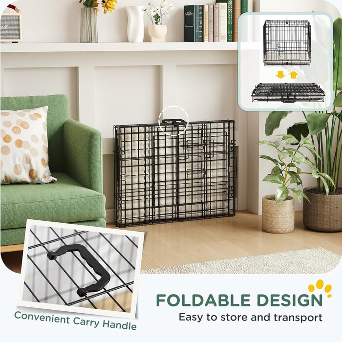 Клітка для собак PawHut, складана, металева, з піддоном та подушкою, 60x40x50 см, чорна