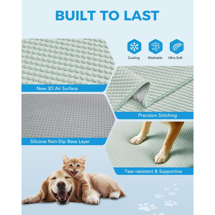 Килимок охолоджуючий для собак Lekereise, 157x206 см, зелений (миючий)