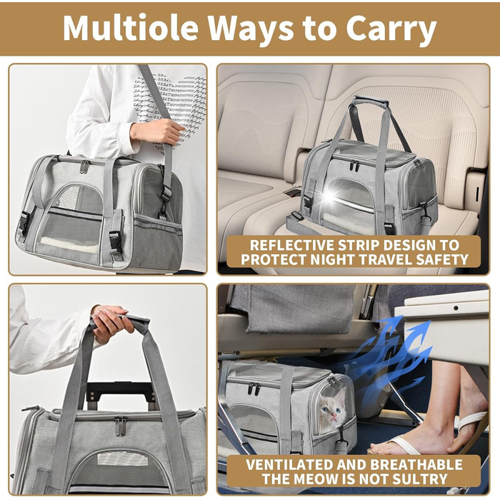 Транспортна сумка для кота та собаки, переноска для тварин з підстилкою, портативна, м'яка, складна, для цуценят та кошенят, дозволена авіакомпаніями