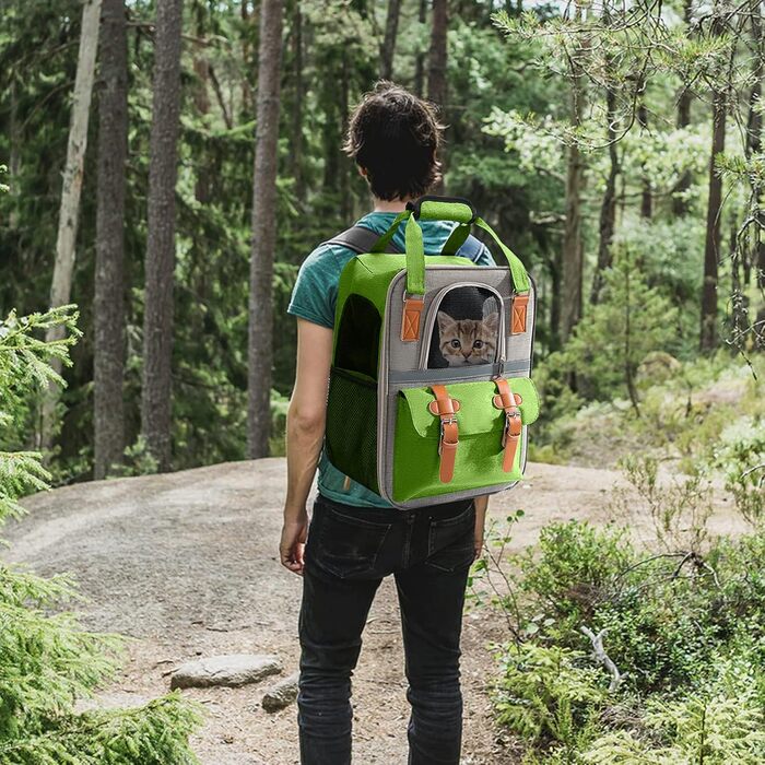 PETCUTE Рюкзак для собак і котів, дихаючий, для маленьких тварин, з відбиваючими смугами, складаний, знімний килимок, страхувальний ремінь, для прогулянок (зелений)
