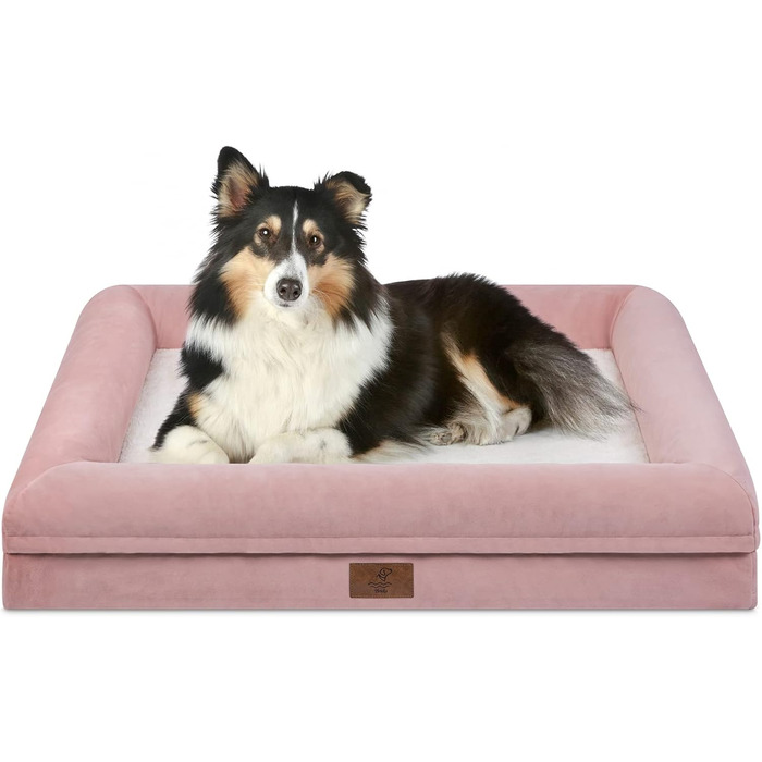 Велике ортопедичне ліжко для собак, сірого кольору, водонепроникне, знімний чохол, 4 сторони, м'яке, неслизьке, 36.0' x 27.0' x 6.5' (7'H), рожеве, однотонне, прямокутне