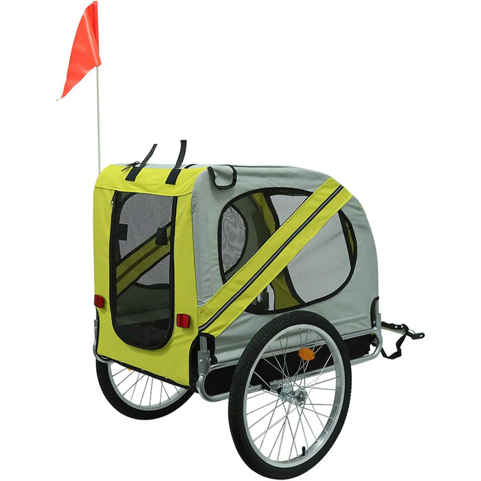 Складаний велозачіп для собак, Oxford-тканина, з ременем безпеки та прапорцем (137x73x90 см, жовто-сірий)