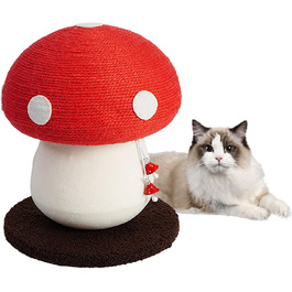 Дерев'яний кігтеточка для котів Niktule з сизалевого мотузка та підвісним іграшковим грибом | Кігтеточка-дерево для дому, захист меблів від кігтів