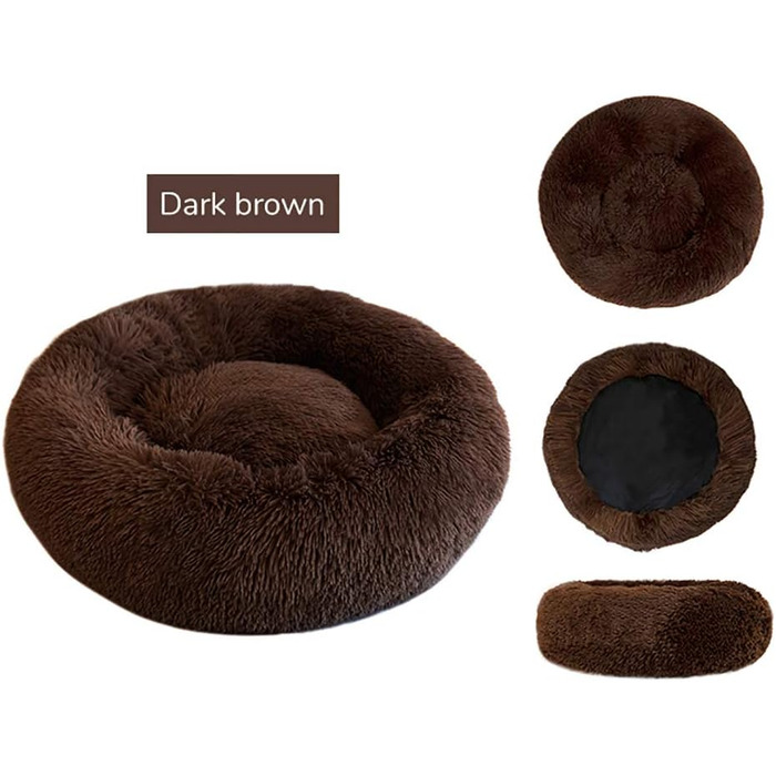 Кругле м'яке ліжко для тварин Deluxe: ліжко-булочка для собак та котів, 50 см, темно-коричневе