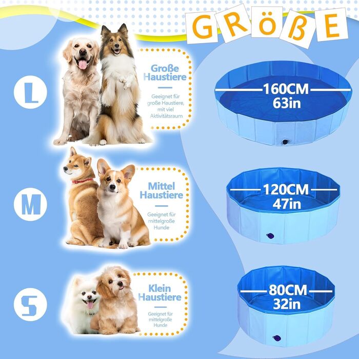 Басейн для собак та котів складний 160x30 см, міцний, водонепроникний, XL, антиковзний, для саду