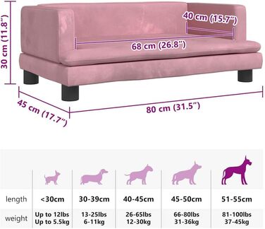 Килимок для собак VidaXL, м'який лежак для тварин, лежанка-софа для маленьких собак, котів, штучна шкіра (80 x 45 x 30 см, Рожевий)