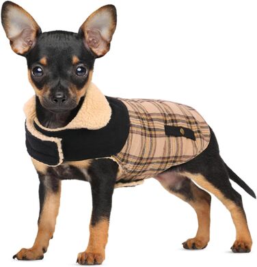 Теплий зимовий пуховик для собак, флісовий одяг для маленьких, середніх та великих собак, куртка для собак з отвором для повідка, для активного відпочинку в приміщенні та на вулиці, (M, Бежевий)