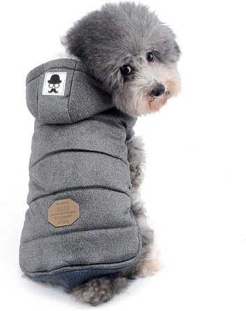 Зунеа - теплий зимовий пуховик для собак маленьких порід, флісова куртка з капюшоном, вітронепроникний одяг для цуценят, жилет, одяг для собак/кішок, сірий, розмір M