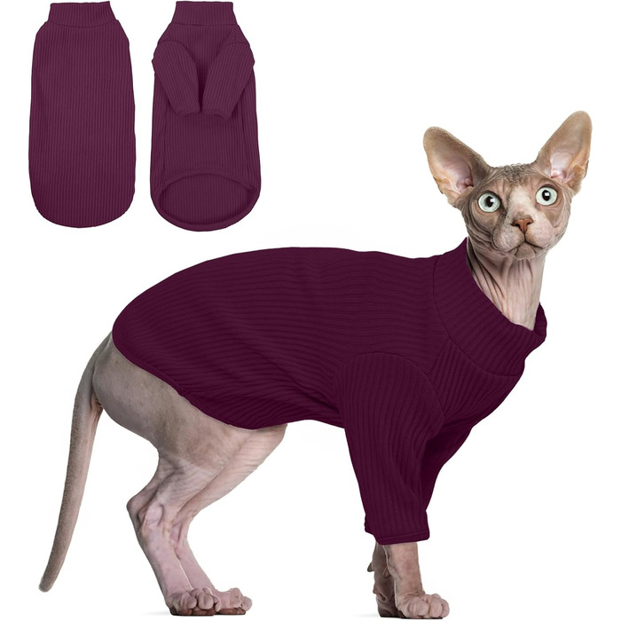 Теплий жилет для безшерстних котів з коміром-гетром, дихаючий, милий одяг для кошенят, теплий костюм для Sphynx, Cornish Rex, Devon Rex, Peterbald (XS, фіолетовий)
