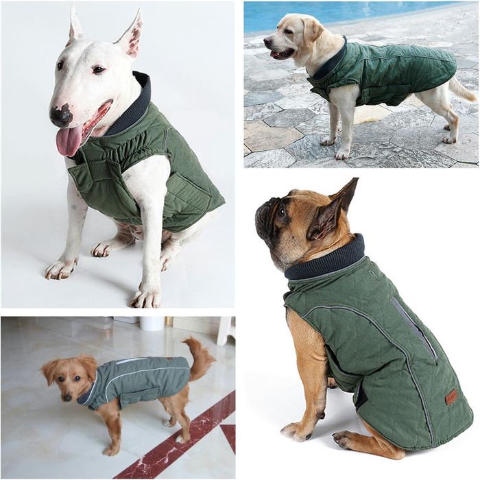 TFENG Тепла куртка для собак з відбиваючими елементами, розмір M, зелена