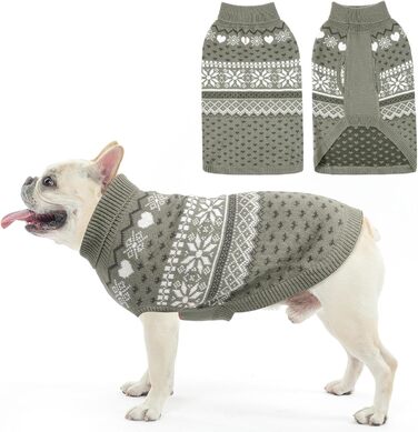 Светр для собак SCENEREAL: теплий, м'який, з високим коміром, для великих, середніх та маленьких собак. Різдвяний стиль, різні розміри (XS-XL), колір сірий